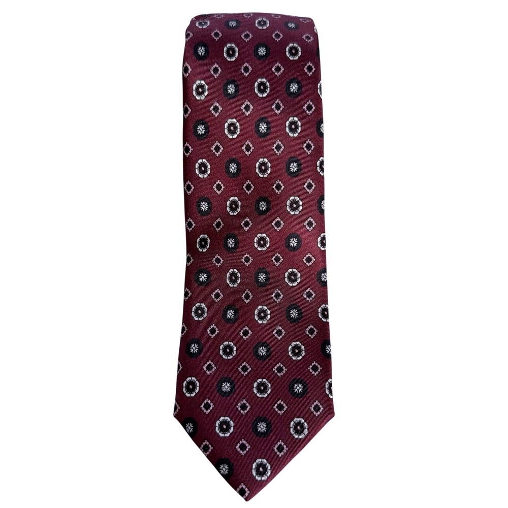 Hugo Boss Mens Silk Tieโ Maroon Red Geo Pattern NWT
